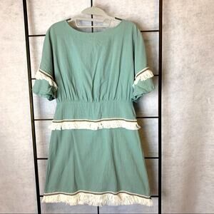 Vutti Tunic Mini Dress With Fringe Mint Green Women's Size Med New with Tags NWT
